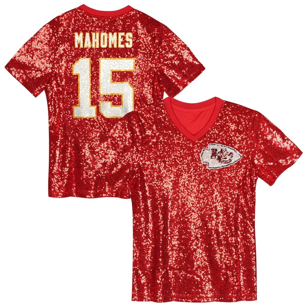 Patrick Mahomes Kansas City Chiefs Girls Youth Sequin V-Neck Fashion Jersey