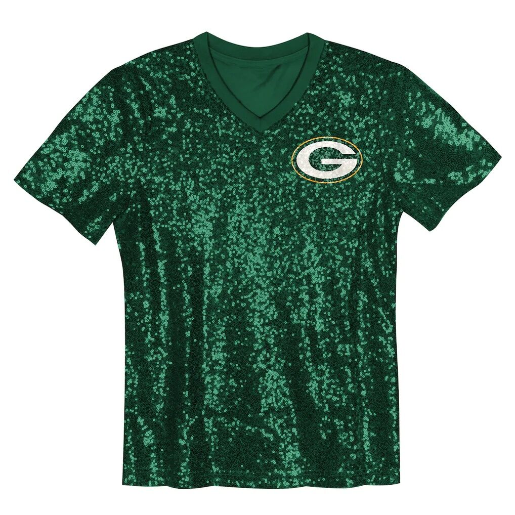 Jordan Love Green Bay Packers Girls Youth Sequin V-Neck Fashion Jersey