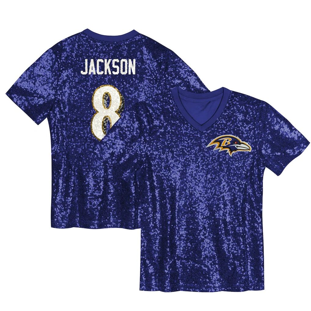 Lamar Jackson Baltimore Ravens Girls Youth Sequin V-Neck Fashion Jersey