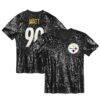 T.J. Watt Pittsburgh Steelers Girls Youth Sequin V-Neck Fashion Jersey - Black - Front View