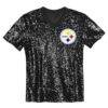 T.J. Watt Pittsburgh Steelers Girls Youth Sequin V-Neck Fashion Jersey - Black - Side View