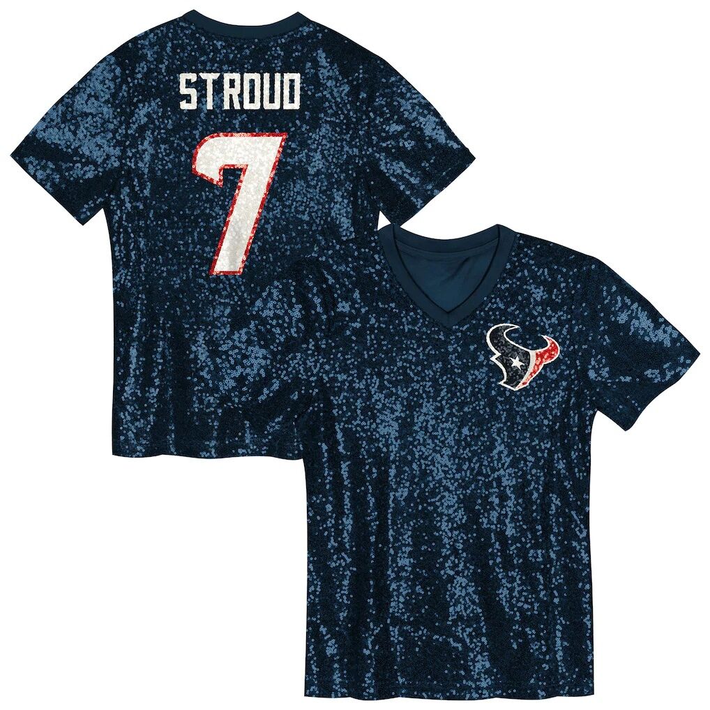 C.J. Stroud Houston Texans Girls Youth Sequin V-Neck Fashion Jersey