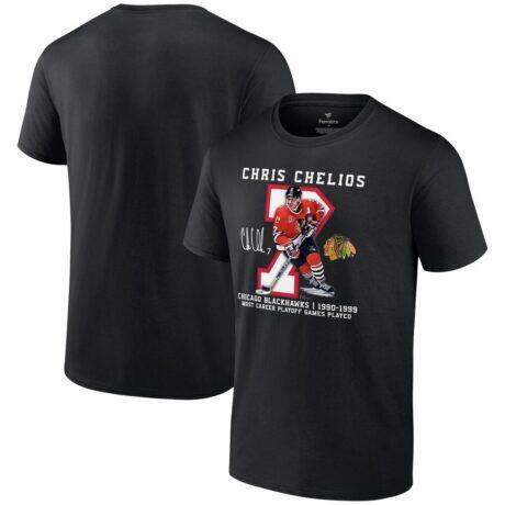 Chris Chelios Chicago Blackhawks Jersey Retirement T-Shirt - Black - Front View