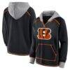 Cincinnati Bengals Logo Athletic Women's Boom Fleece Pullover V-Neck Hoodie - Black - Front View