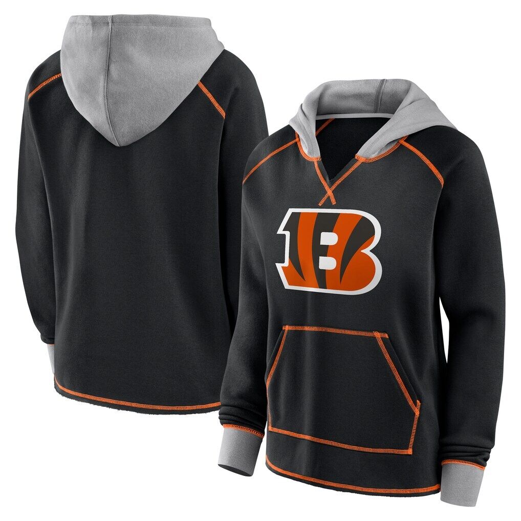 Cincinnati Bengals Logo Athletic Women’s Boom Fleece Pullover V-Neck Hoodie