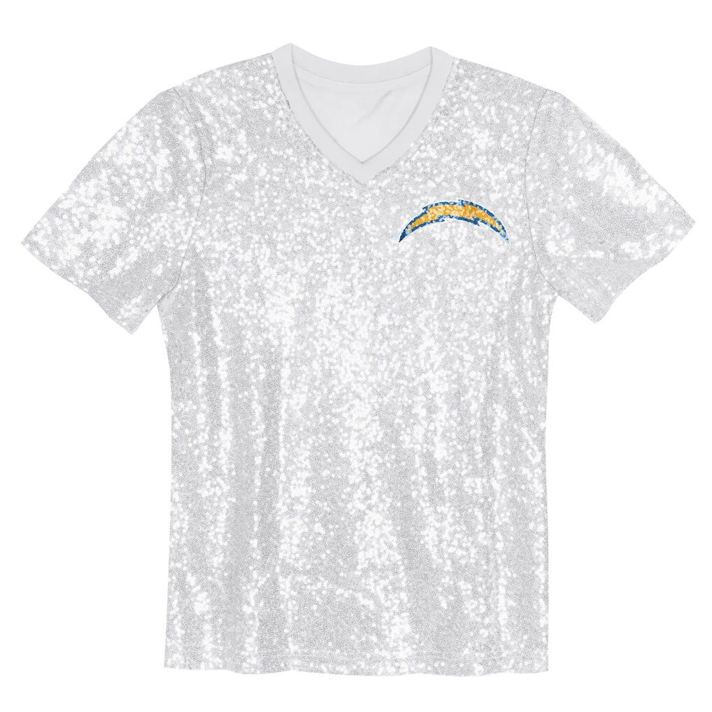 Justin Herbert Los Angeles Chargers Girls Youth Sequin V-Neck Fashion Jersey - Powder Blue