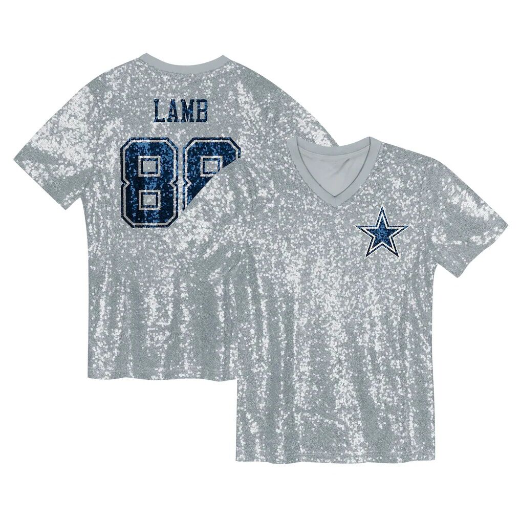 CeeDee Lamb Dallas Cowboys Girls Youth Sequin V-Neck Fashion Jersey