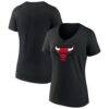 Chicago Bulls Women's Primary Logo V-Neck T-Shirt - Black - Front View