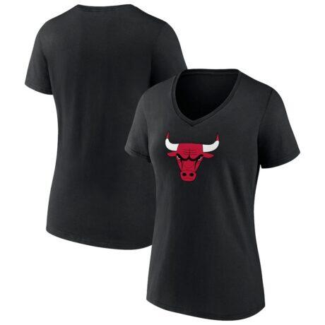 Chicago Bulls Women's Primary Logo V-Neck T-Shirt - Black - Front View
