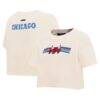 Chicago Bulls Pro Standard Women's Retro Striper SJ Cropped Boxy T-Shirt - Cream - Front View