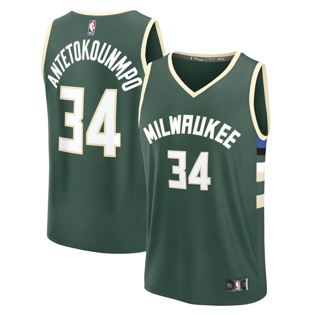 Giannis Antetokounmpo Milwaukee Bucks Fashion7 Youth Fast Break Replica Player Jersey - Icon Edition - Hunter Green