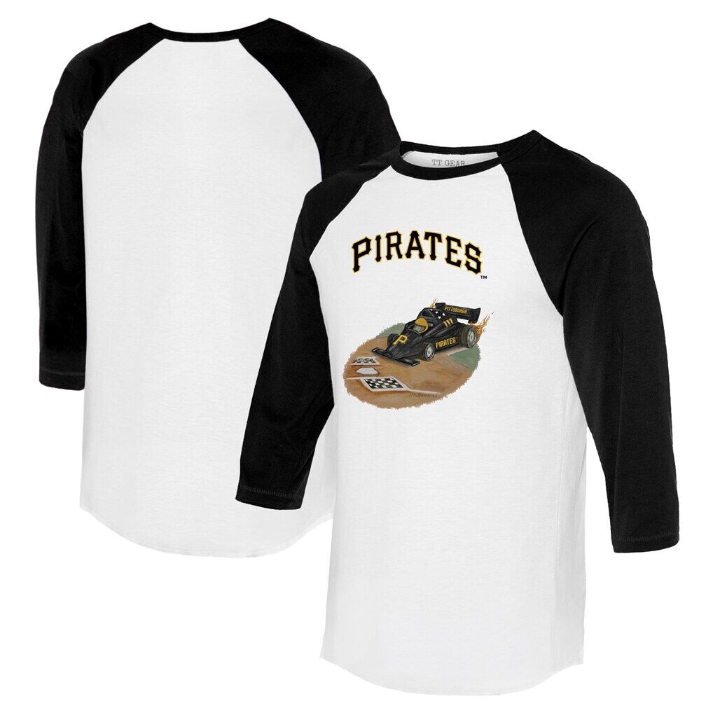 Pittsburgh Pirates Tiny Turnip Unisex Racecar 3/4-Sleeve Raglan T-Shirt - White/Black