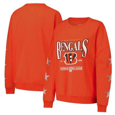 Cincinnati Bengals Gameday Couture Women's Rhinestone Star Sleeve Settle the Score Oversized Pullover Sweatshirt - Orange - Front View