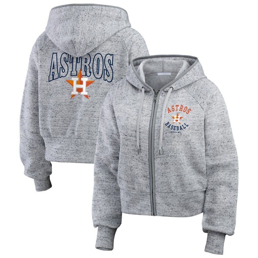 Houston Astros WEAR by Erin Andrews Women’s Speckled Fleece Cropped Full-Zip Hoodie – Heather Gray