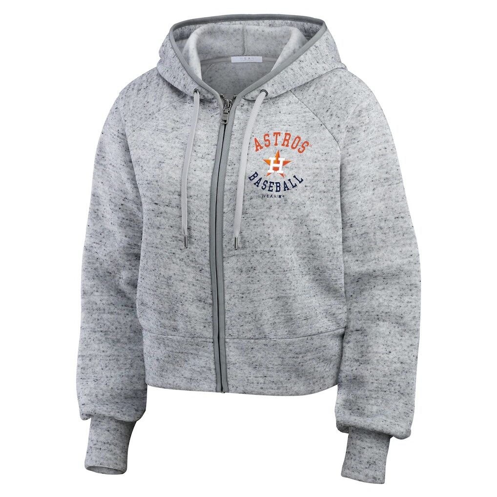 Houston Astros WEAR by Erin Andrews Women’s Speckled Fleece Cropped Full-Zip Hoodie – Heather Gray