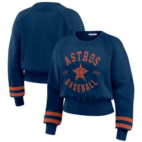 Houston Astros WEAR by Erin Andrews Women's Vintage Washed Cropped Pullover Sweatshirt - Navy - Front View