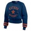 Houston Astros WEAR by Erin Andrews Women's Vintage Washed Cropped Pullover Sweatshirt - Navy - Side View