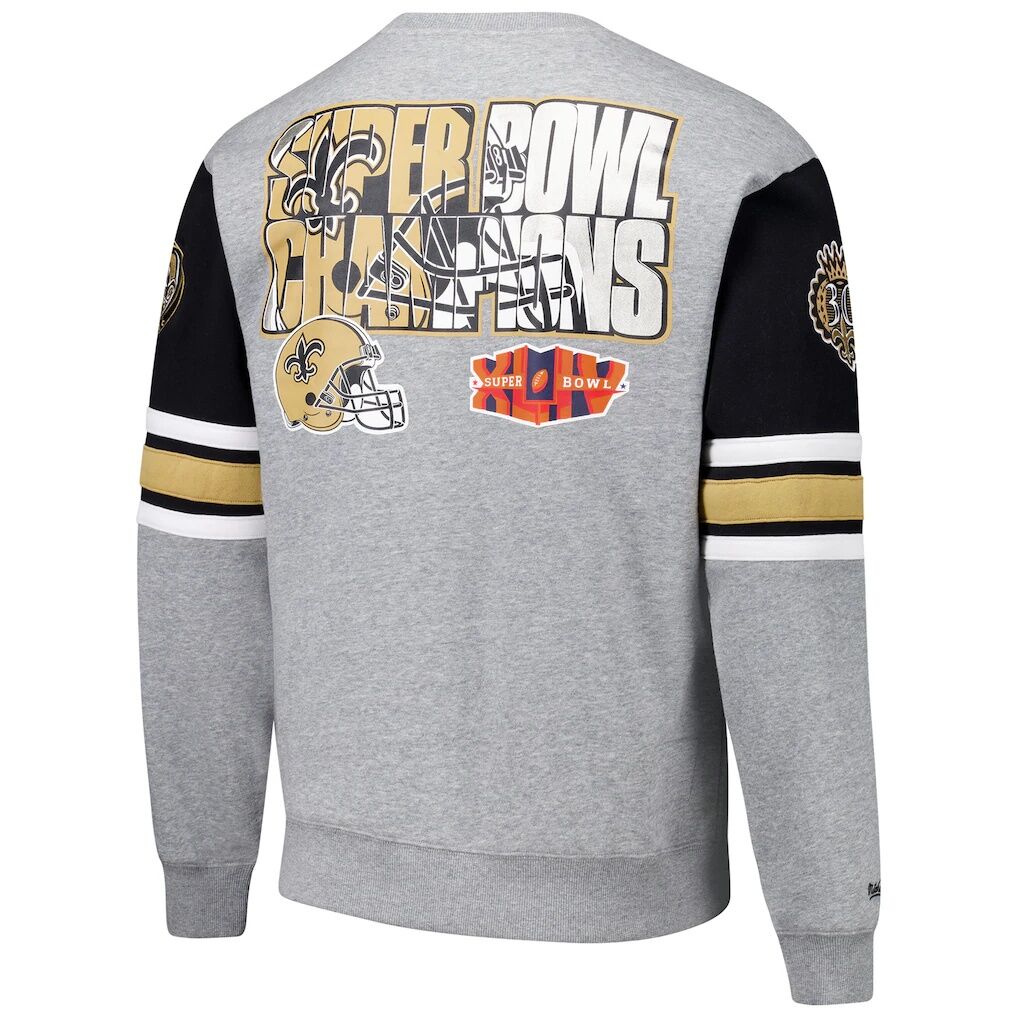 New Orleans Saints Mitchell & Ness All Over 4.0 Vintage Logo Pullover Sweatshirt - Heather Gray
