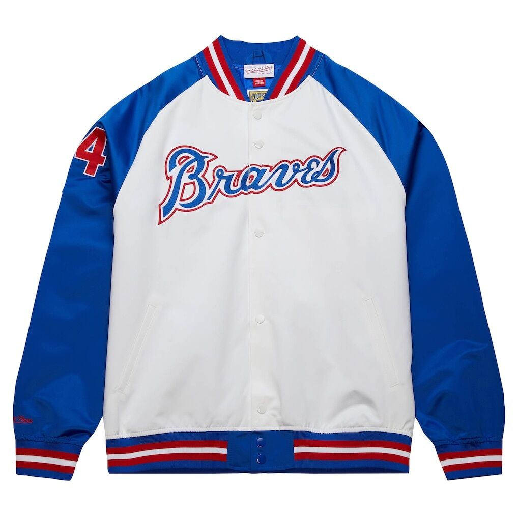 Hank Aaron Atlanta Braves Mitchell & Ness Cooperstown Collection Legends Lightweight Satin Raglan Full-Snap Jacket – White/Royal