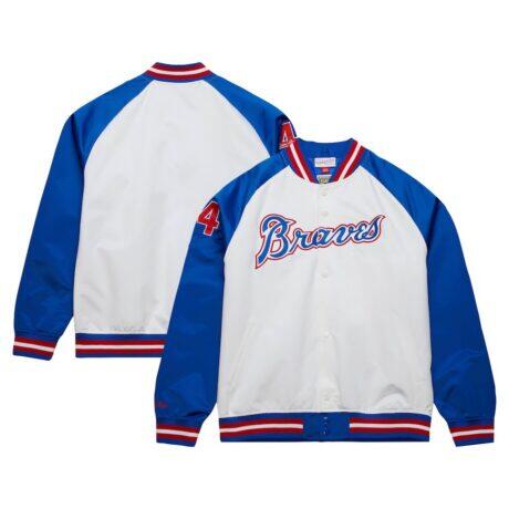 Hank Aaron Atlanta Braves Mitchell & Ness Cooperstown Collection Legends Lightweight Satin Raglan Full-Snap Jacket - - Front View