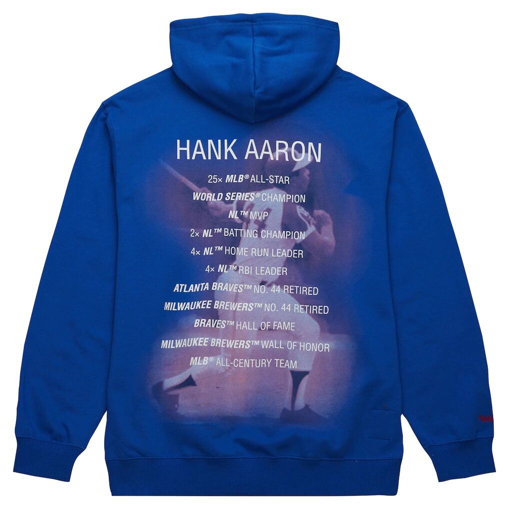 Hank Aaron Atlanta Braves Mitchell & Ness Vintage Logo Name & Number Pullover Hoodie - Royal