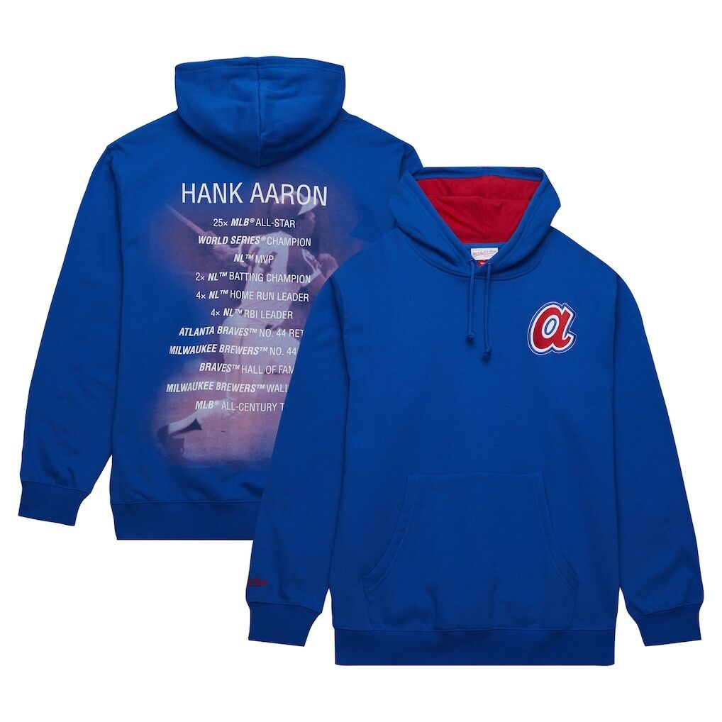 Hank Aaron Atlanta Braves Mitchell & Ness Vintage Logo Name & Number Pullover Hoodie – Royal