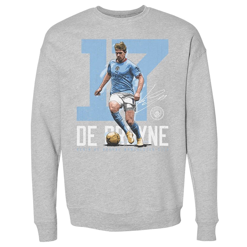 Manchester City 500 Level Bold Number Pullover Crewneck Sweatshirt – Heather Gray