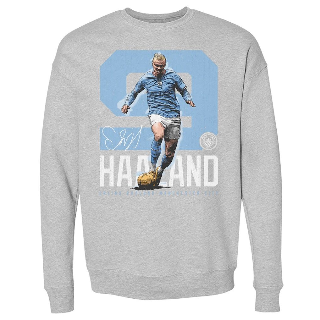 Manchester City 500 Level Bold Number Pullover Crewneck Sweatshirt – Heather Gray