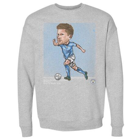 Kevin De Bruyne Manchester City 500 Level Cartoon Player Pullover Crewneck Sweatshirt - - Front View