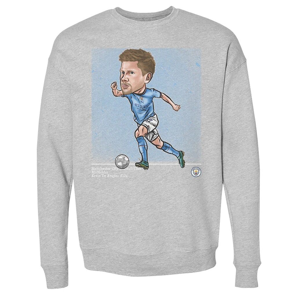 Kevin De Bruyne Manchester City 500 Level Cartoon Player Pullover Crewneck Sweatshirt – Heather Gray