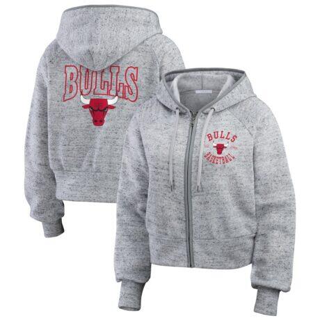 Chicago Bulls WEAR by Erin Andrews Women's Speckled Radiator Full-Zip Hoodie - - Front View
