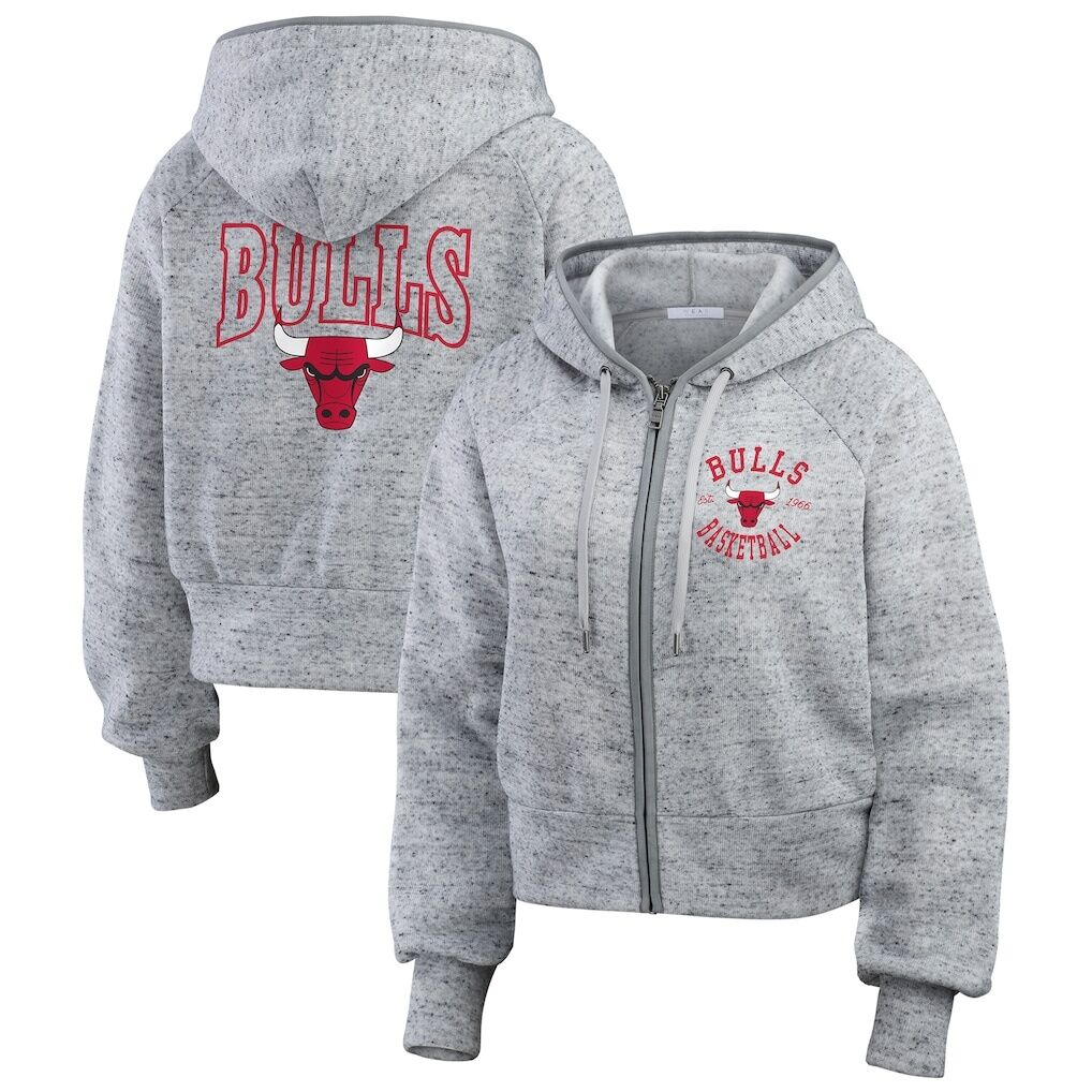 Chicago Bulls WEAR by Erin Andrews Women’s Speckled Radiator Full-Zip Hoodie – Heather Gray
