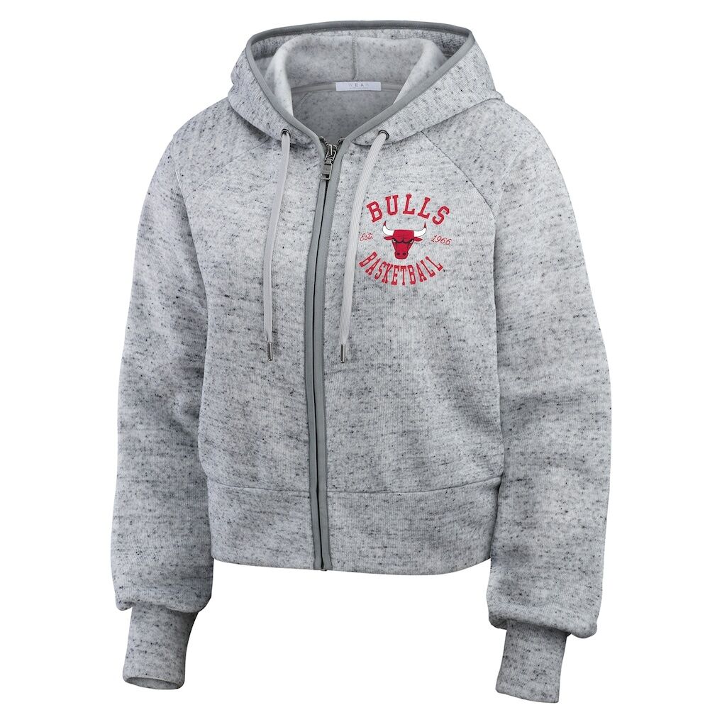 Chicago Bulls WEAR by Erin Andrews Women’s Speckled Radiator Full-Zip Hoodie – Heather Gray