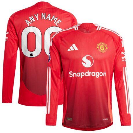 Manchester United adidas 2024/25 Home Authentic Custom Long Sleeve Jersey - Red - Front View