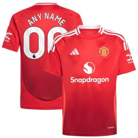Manchester United adidas Youth 2024/25 Home Replica Custom Jersey - Red - Front View
