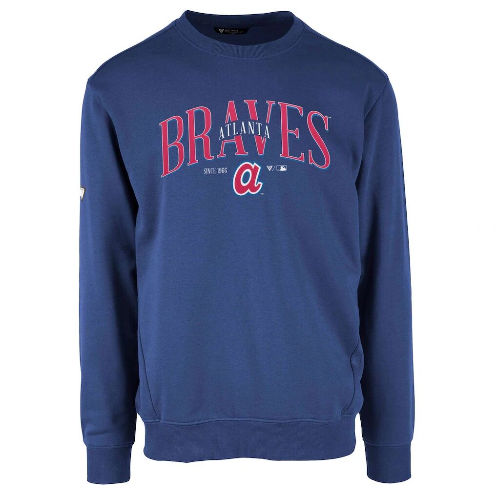 Atlanta Braves Levelwear Zane Cooperstown Collection Retro Spellout Pullover Sweatshirt – Royal