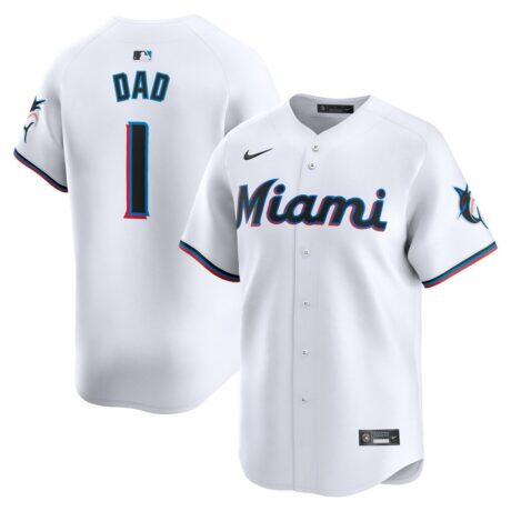 Miami Marlins Nike #1 Dad Home Limited Jersey - White - Front View
