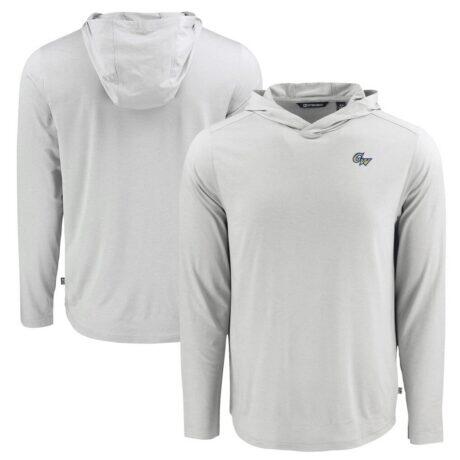 George Washington University Cutter & Buck Coastline Epic Comfort Eco Recycled Long Sleeve Hoodie T-Shirt - Gray - Front View