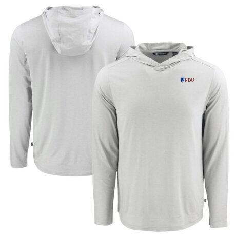 Fairleigh Dickinson Knights Cutter & Buck Coastline Epic Comfort Eco Recycled Long Sleeve Hoodie T-Shirt - Gray - Front View