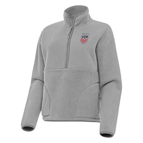 USWNT Antigua Women's Figure Quarter-Zip Jacket - Gray - Front View