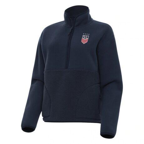 USWNT Antigua Women's Figure Quarter-Zip Jacket - Navy - Front View