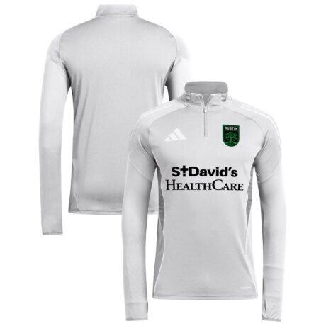 Austin FC adidas 2025 AEROREADY Quarter-Zip Long Sleeve Training Top - Silver - Front View