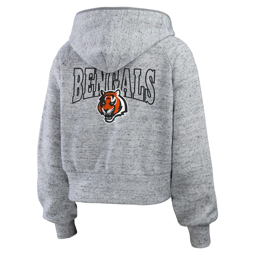 Cincinnati Bengals WEAR by Erin Andrews Women’s Speckled Fleece Cropped Full-Zip Hoodie – Heather Gray