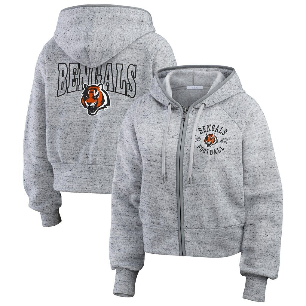 Cincinnati Bengals WEAR by Erin Andrews Women’s Speckled Fleece Cropped Full-Zip Hoodie – Heather Gray