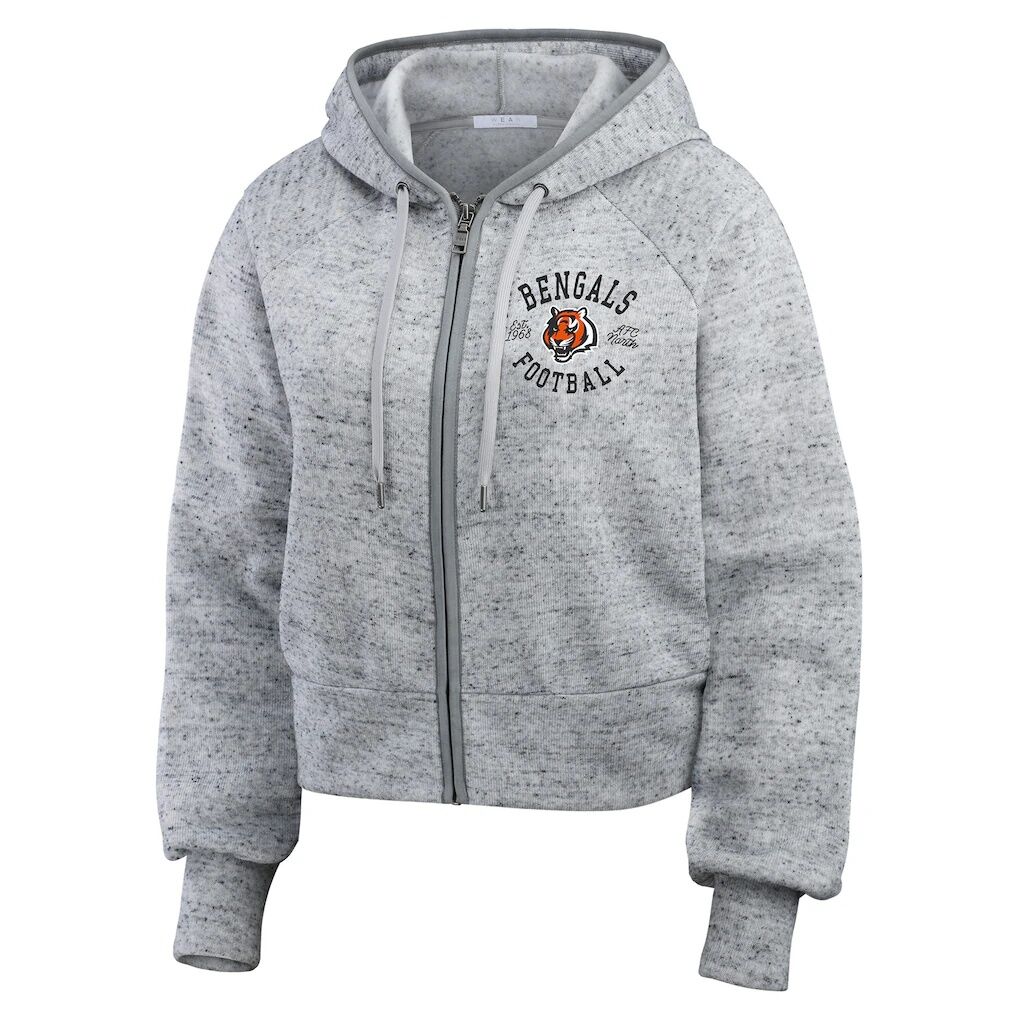 Cincinnati Bengals WEAR by Erin Andrews Women’s Speckled Fleece Cropped Full-Zip Hoodie – Heather Gray