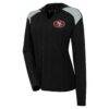 San Francisco 49ers Antigua Women's Opulent Long Sleeve Hoodie T-Shirt - Black - Front View