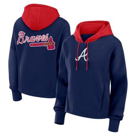 Atlanta Braves Fashion7 Women's Oversized Legacy Favorite Spectator Pullover Hoodie - Navy - Front View