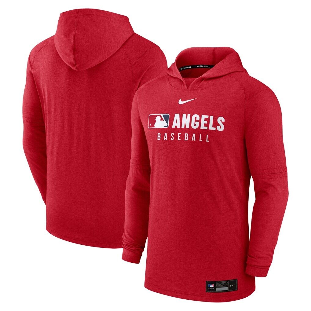 Los Angeles Angels Nike Authentic Collection Lightweight Dri-FIT Hoodie – Heather Red