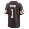 Number 1 Groom Cleveland Browns Nike Game Jersey - Brown - Detail View