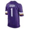 Number 1 Groom Minnesota Vikings Nike Game Jersey - Purple - Detail View